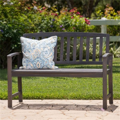 SKRAN Outdoor Acacia Wood Bench, 2-Person Slatted Patio Farmhouse Wooden Stool for Use in Yard, Garden, Porch, or Park