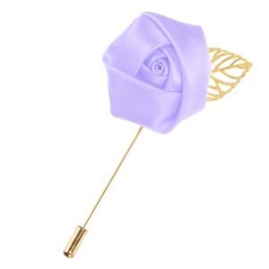 Unique Bargains Wedding Groom Suit Ribbon Rose Flower Lapel Pin with Gold Leaf 1 Pc - 1 of 4