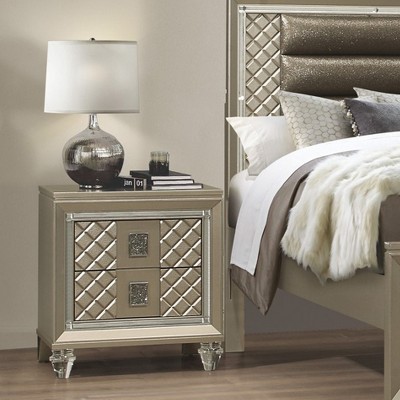 Glamorous Champagne Finish 1pc Nightstand of 2 Drawers Acrylic Feet Bedside Table