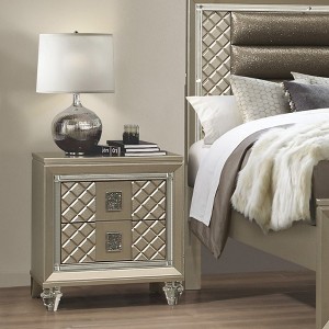 Glamorous Champagne Finish 1pc Nightstand of 2 Drawers Acrylic Feet Bedside Table - 1 of 4
