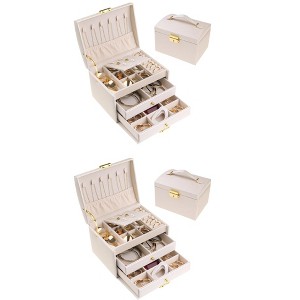 Unique Bargains Women's PU Leather 3 Layer with Drawer Jewelry Organizer Case 2 Pcs - 1 of 4