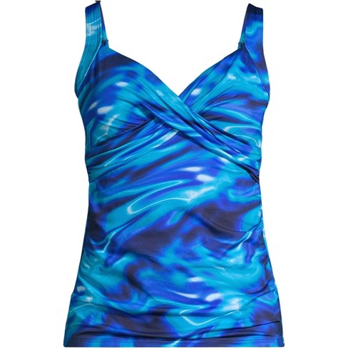 Lands' End Women's Plus Size Chlorine Resistant V-neck Wrap Underwire Tankini  Swimsuit Top Adjustable Straps - 18w - Electric Blue Multi/swirl : Target