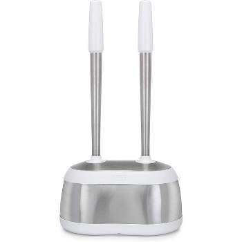 Polder Toilet Brush and Plunger Caddy White/Silver