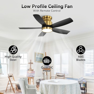 42 Inch Gold Low Profile Ceiling Fan with Lights and Remote Control Modern Flush Mount Ceiling Fan Light Kit 6 Speeds & Timing for Living Room Bedroom