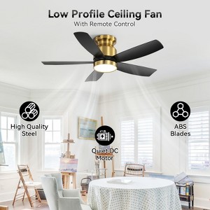 42 Inch Gold Low Profile Ceiling Fan with Lights and Remote Control Modern Flush Mount Ceiling Fan Light Kit 6 Speeds & Timing for Living Room Bedroom - 1 of 4