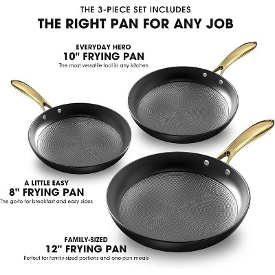 imarku Professional Cooking Pans , Nonstick Cast Iron Skillets 3pcs, 8 Inch, 10 Inch, 12 Inch Frying Pans with Lid, Cast Iron Pan, Dishwasher Safe