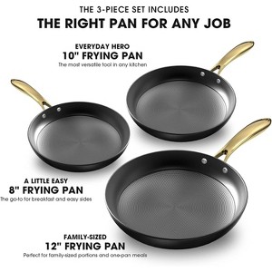 Imarku Professional Nonstick Cast Iron Skillets 3pcs - 8&10&12 Inch Frying Eggs Pan Set, Honeycomb Locking Oil&Even Heat Conduction, Dishwasher Safe - 1 of 4