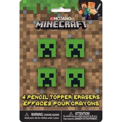 4ct Minecraft Pencil Topper Erasers: Party Favors for Kids, School Supplies, Birthday Theme, Green, Mojang Synergies AB