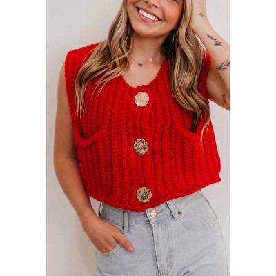 Women's Button Knit Sweater Vest - SUNDAYUP