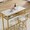 Hooseng 3 Piece kitchen Table Set, Kitchen Table Set for 2 with storage shelves and Faux marble top, Bar Table and Chairs Set with Backrest - 2 of 4