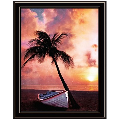 HomeRoots Palm Tree Sunset Black Framed Print Wall Art