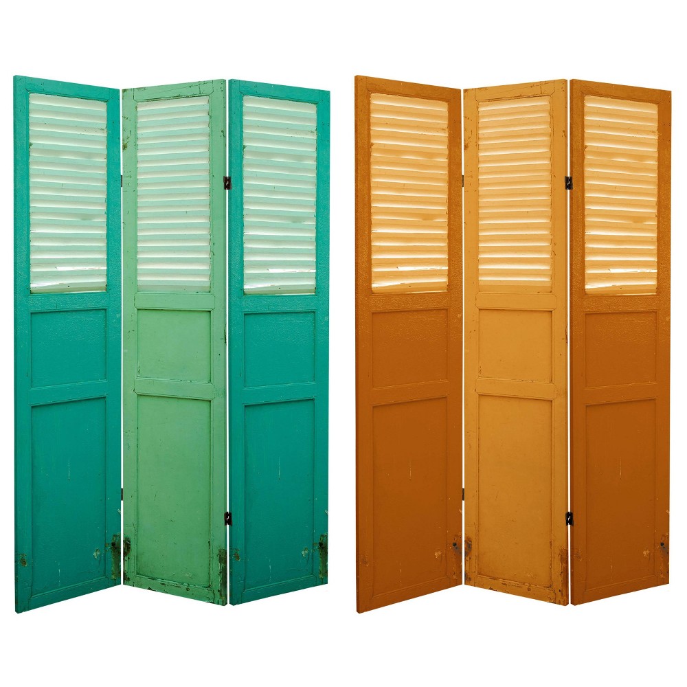 Photos - Other Furniture 6" Double Sided Distressed Door Panel Canvas Room Divider Green - Oriental Furniture