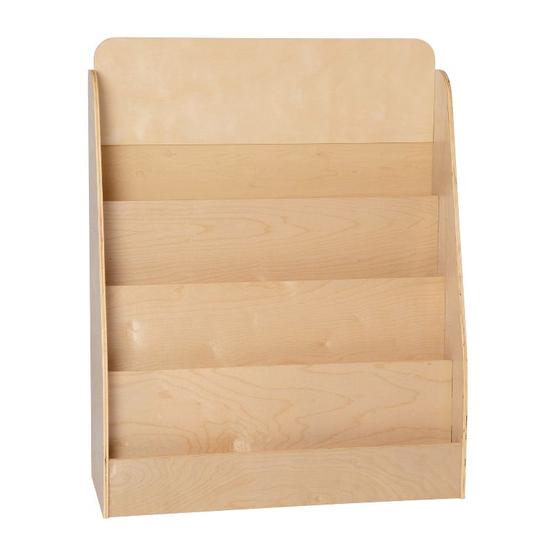 Emma and Oliver Kid's Natural Wood Book Storage Shelf with Three Storage Slats and Child-Friendly Curved Edges; Recommended for Ages 5-7, 1 of 13