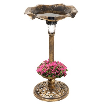 Best Choice Products Solar Lighted Pedestal Bird Bath w/ Planter, Integrated Panel - Bronze