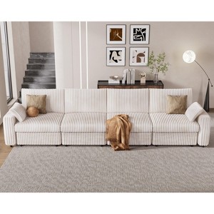 Vipbear Beige Extra Large Modular Sectional Sofa,Comfy Corduroy Modern Oversized 4-Seat Sectional Couch with Deep Seat,Tool-Free Assembly - 1 of 4