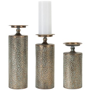 Vintage Hammered Metal Candle Holder Set 3-Piece Bronze Finish by Melrose - 1 of 4