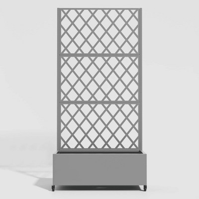 Lirago 6 ft. H x 3 ft. W Metal Planter Box privacy screen Garden Bed with Trellis and Wheels - Gray