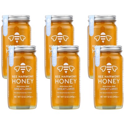 Bee Harmony Great Lakes Regional Raw Honey - 6 pack, 12 oz
