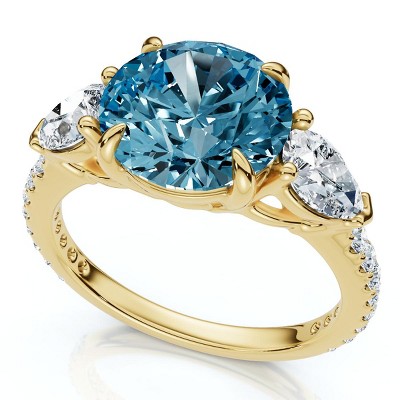 Pompeii3 Certified 3 1/2Ct Fancy Blue Lab Created Accent Diamond Engagement Ring 14k Gold