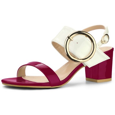 Allegra K Women's Contrast Color Slingback Block High Chunky Heel Sandals