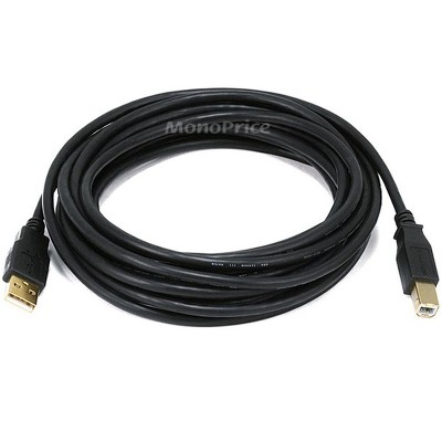 Monoprice USB 2.0 Cable - 15 Feet - Black | USB Type-A Male to USB Type-B Male, 28/24AWG with Ferrite Core, Gold Plated