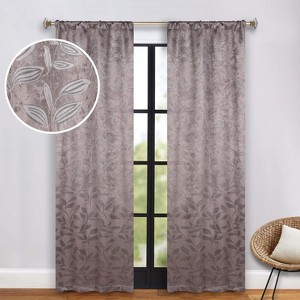Modern Bohemian Leaves Room Darkening Semi-Blackout Curtains, Set of 2 by Blue Nile Mills - 1 of 4