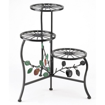 10.1" Indoor/Outdoor Iron Country Apple Plant Stand Black - Zings & Thingz