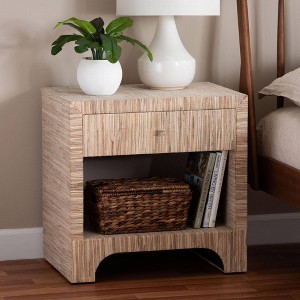 bali & pari Julia Woven Grasscloth 1 Drawer Nightstand Natural/Gold - 1 of 4