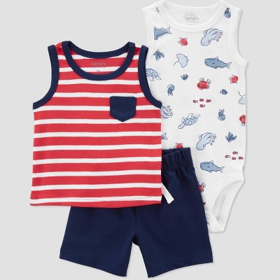Image of Carter's Just One You®️ Baby Boys' Striped Top & Bottom Set - Navy Blue/Red 6M