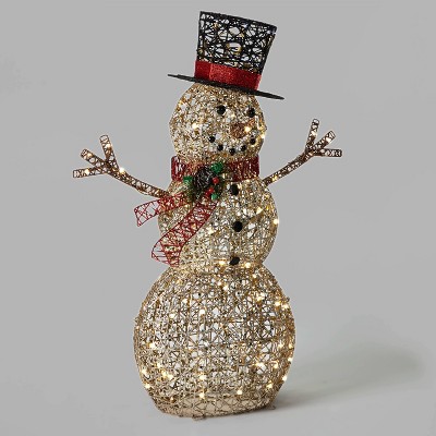 42in Rattan-Look Snowman Christmas LED Novelty Sculpture Champagne Random Twinkle Lights - Wondershop™