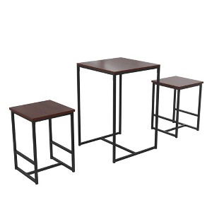 Novogratz Bungalow Bar Height 3-Piece Pub Table and Stools Set with Wood Tabletop and Metal Frame - 1 of 4