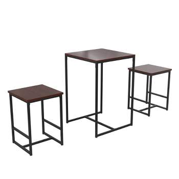 Novogratz Bungalow Bar Height 3-Piece Pub Table and Stools Set with Wood Tabletop and Metal Frame