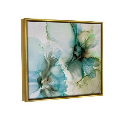 Abstract Blue and Green Flower Petals Canvas Art with Gold Frame