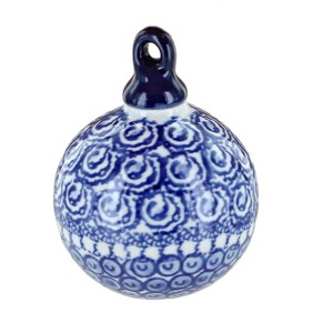 Blue Rose Polish Pottery 186 Ceramika Artystyczna Large Round Christmas Ornament - 1 of 1