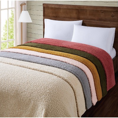 Brooklyn Loom Full Grey Faux Fur Sherpa Bed Blanket