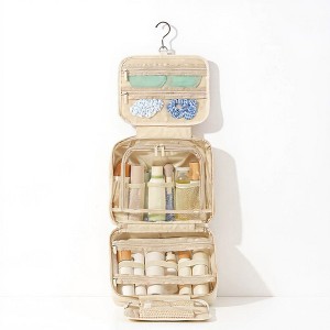 Anna-Kaci Hanging Toiletry Bag with Large Capacity and Transparent Mesh Compartments 12x8.5x4.5in - Light Beige - 1 of 4