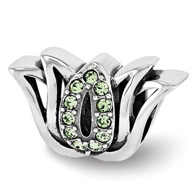 Black Bow Jewelry Sterling Silver with Light Green Crystals Pave Set Lotus Bead Charm