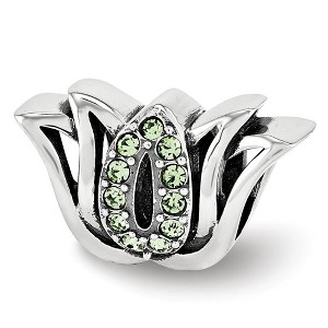 Black Bow Jewelry Sterling Silver with Light Green Crystals Pave Set Lotus Bead Charm - 1 of 3