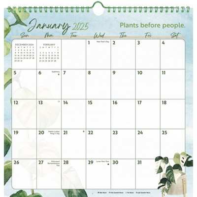 Trends International 2025 Plant Lover Spiral Wall Calendar: Monthly Art, 12x12 Inches, Multicolored, All Ages