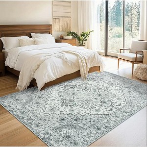 Bohemian Gray Washable Area Rug, Vintage Low Pile Non-Slip Tufted Polyester Carpet for Living Room & Bedroom - 1 of 4