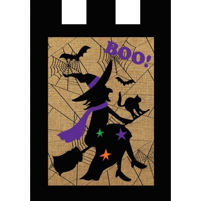 Briarwood Lane Halloween Witch Burlap Garden Flag Boo Bats Black Cat 18" x 12.5"