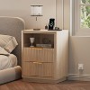 Set of 2 Fluted Farmhouse Nightstands with Charging Station, Modern Mid-Century Bedroom Bedside Tables, 1-Drawer Nightstands with Metal Handles - 2 of 4