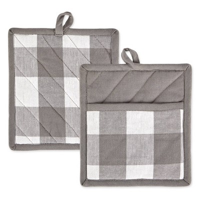 DII Gray Lattice Potholder (Set of 2) - Heat Resistant Cloth Pot