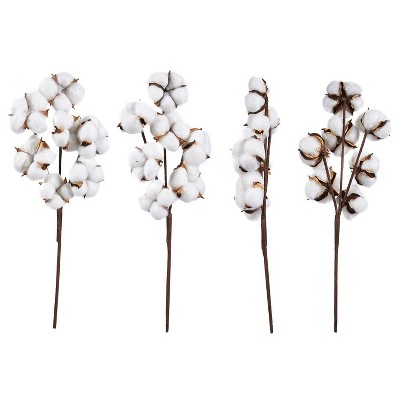 Juvale 4-Pack Cotton Flowers Plants, 7 Balls Per Stem, Arts and Crafts for Decorations Home, Office, 16 in