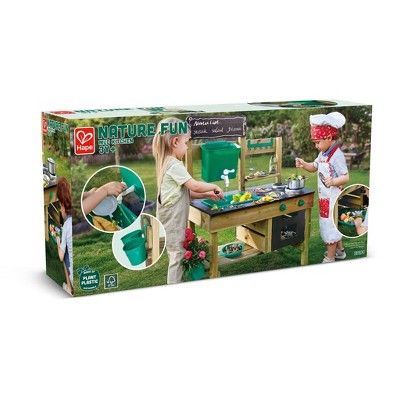 Hape Green and Wood Outdoor Play Kitchen with Accessories