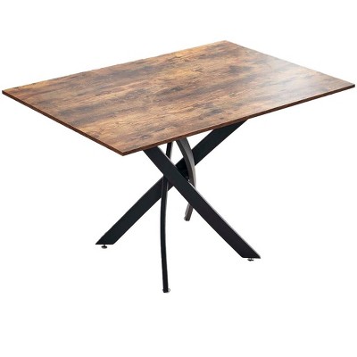 HomeRoots 47" Brown and Black Wood and Metal Cross Leg Base Dining Table