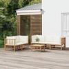 vidaXL 6 Piece Bamboo Patio Lounge Set with Cream White Cushions - Outdoor Furniture with Table, Modular Design, Comfortable Cushions - 2 of 4