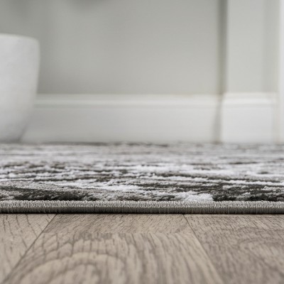 Black and Gray Abstract 8' x 10' Synthetic Area Rug