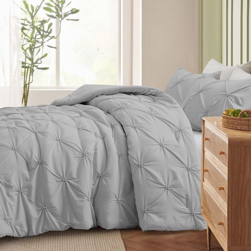 Peace Nest Pintuck Comforter Set, Bedding Set for All Season, Comforter and Pillowcases Set, Gray, 3 of 7