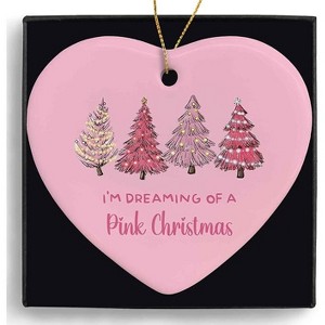 Lomsoe Pink Christmas Tree Ceramic Ornaments Gifts I'm Dreaming of a Pink Christmas Heart Hanging Ornament Decor Christmas Tree Decor Winter Gift - 1 of 1